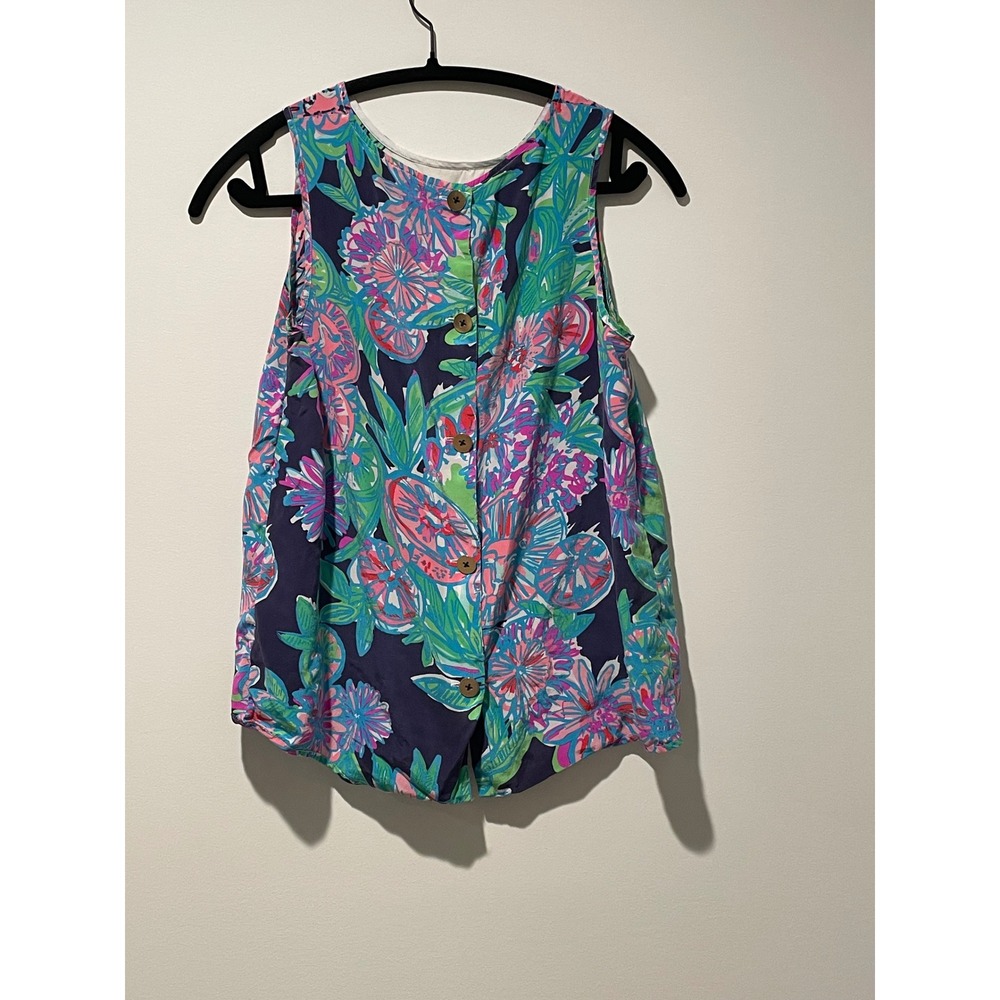 Lilly Pulitzer Silk Floral Sleeveless Button Back Top Colorful Resort Cruise S